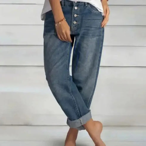 Casual Summer Wide-Leg Jeans for Women - Trendy Loose Pants with Pockets and Empire Waist - Perfect for Stylish Summer Outfits and Homecoming Events