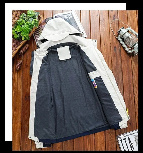 Men's Waterproof and Windproof Outdoor Windbreaker Jacket with Multi Pockets for Spring and Autumn Adventures, Durable Hoodie Coat for Casual Mountaineering and Outdoor Activities
