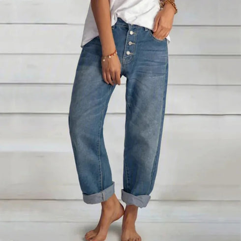 Casual Summer Wide-Leg Jeans for Women - Trendy Loose Pants with Pockets and Empire Waist - Perfect for Stylish Summer Outfits and Homecoming Events