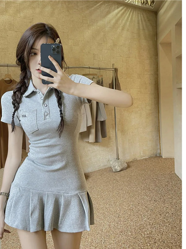Fashionable Fishtail Polo Dress with Solid Embroidery for Women