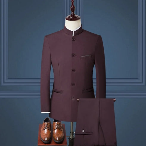 Chinese Style Slim Fit Wedding Suit Set for Men