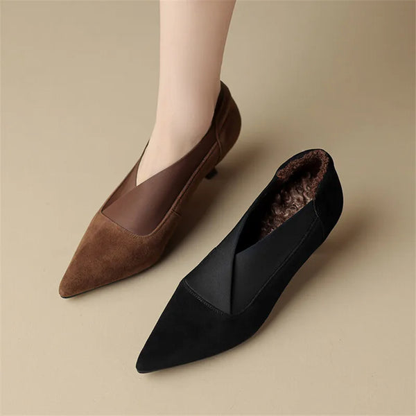 Spring Sheep Suede Women Shoes Pointed Toe Plush Heels Pumps