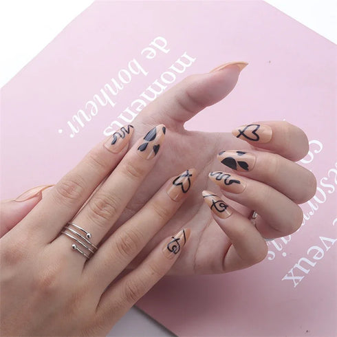 24Pcs Medium Long Halo French Press On Nails Set - Full Coverage Fake Nails for Effortless Nail Art, Removable and Stylish Decorative Tips for Girls and Nail Enthusiasts