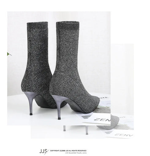Sexy Sock Boots Knitting Stretch High Heels for Women Fashion Shoes Ankle Boots