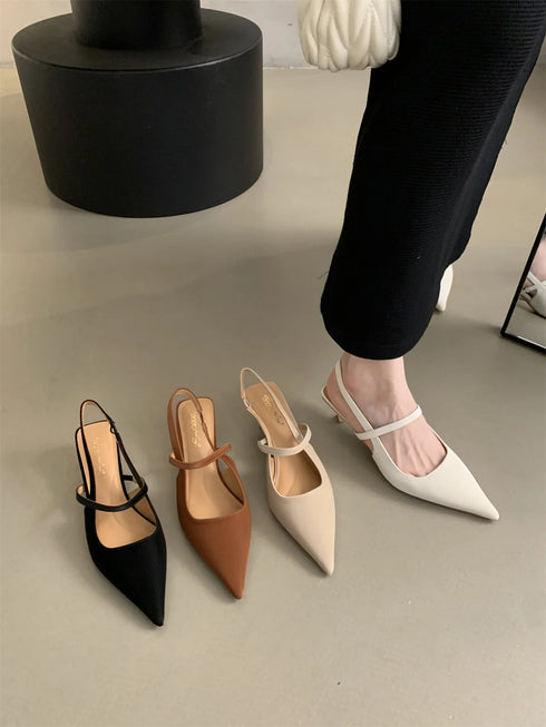 Elegant Pointed Toe Slingback Sandals Low Heel Mules