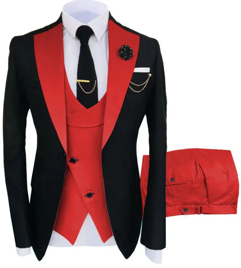 Luxury Men's Tuxedo Suit Set for Special Occasions - Stylish 3-Piece Ensemble with Jacket, Trousers, and Vest for Parties and Weddings