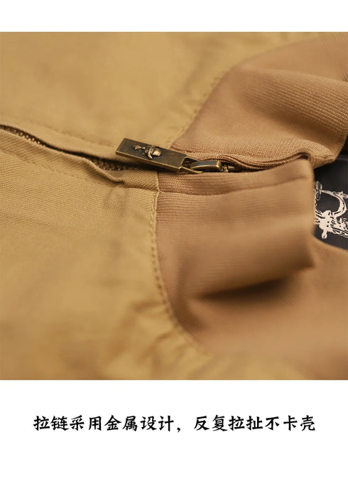 Men's Tactical Lightweight Military Cotton Bomber Jacket - Spring and Autumn Khaki Fury WW2 Tanker Style with Zipper Closure and Pockets for Outdoor Travel