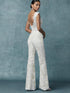 Jumpsuit Wedding Dresses With Detachable Train Bride Pants Suit Lace Appliqued Sleeveless Women Brides Outfits Backless 2023