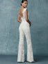 Jumpsuit Wedding Dresses With Detachable Train Bride Pants Suit Lace Appliqued Sleeveless Women Brides Outfits Backless 2023