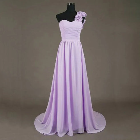 Chiffon Off-Shoulder A-Line Dress With Floral Pleats Floor-Length Corset Back Bridesmaid Dress