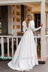 Customized Pure White Satin Long Puff Sleeves Wedding Dress A-Line Open Back Square Collar