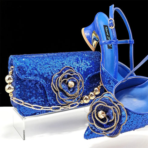 Elegant Women's Pumps and Handbag Set with Sequins for Luxury Parties