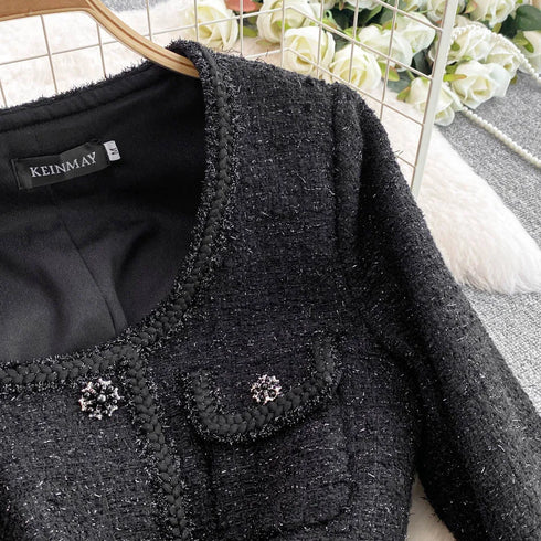 Hepburn Elegant Long Tweed Dresses Women Autumn Party Luxury Robe