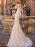 Luxury Mermaid Wedding Dresses O-neck Long Sleeve Appliques Lace Gowns