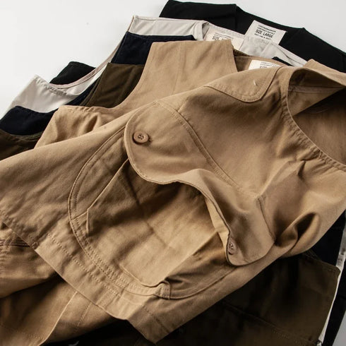 Vintage Japanese Multi Pocket Workwear Vest for Men - Casual Streetwear Loose Top and Couples Jacket for Summer Adventures
