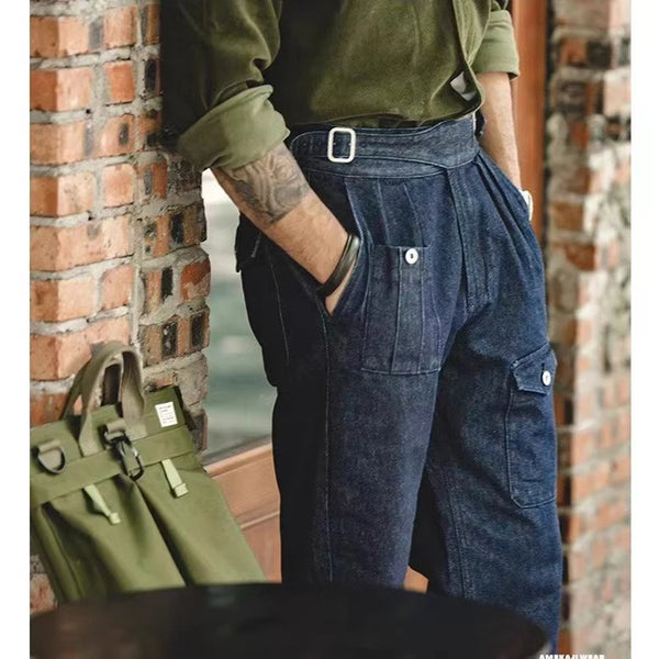 High Street Men Gurkha Jeans Cargo Pants Adjustable Waist Trousers