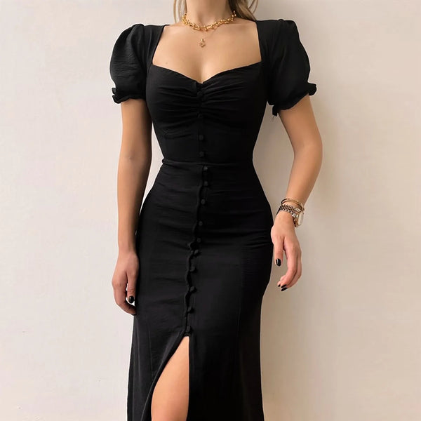 Elegant V-Neck A-Line Maxi Dress for Women with Slit - Perfect for Office and Daily Wear
