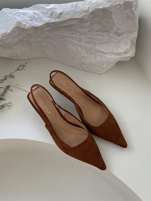 Elegant Pointed Toe Slingback Sandals Low Heel Mules