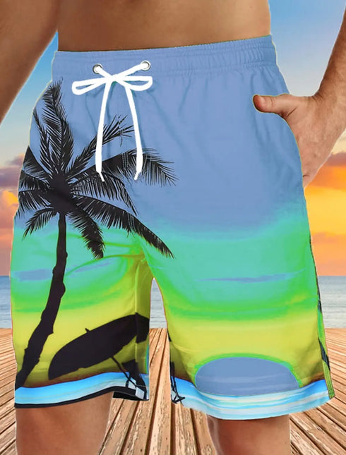 Men's Board Shorts Swim Shorts Drawstring 3D Coconut Tree Beach Shorts