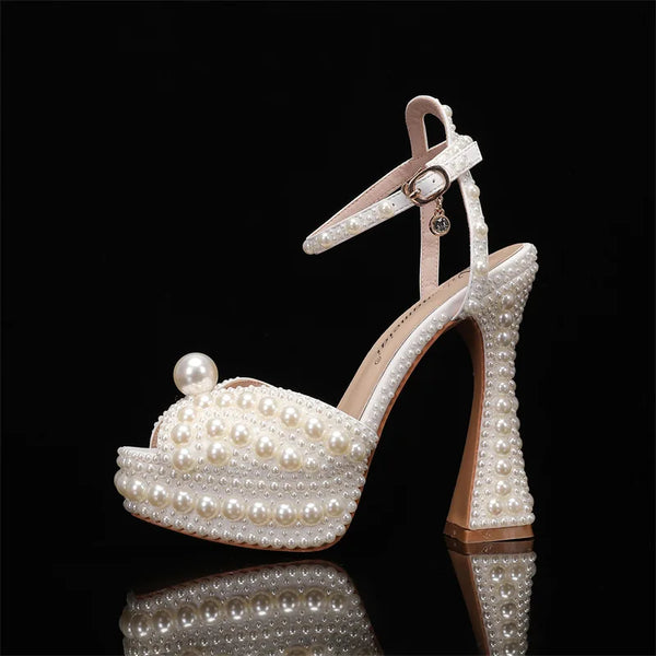 Luxury Women Sandals Fashion Wedding Shoes with Pearls Studs
