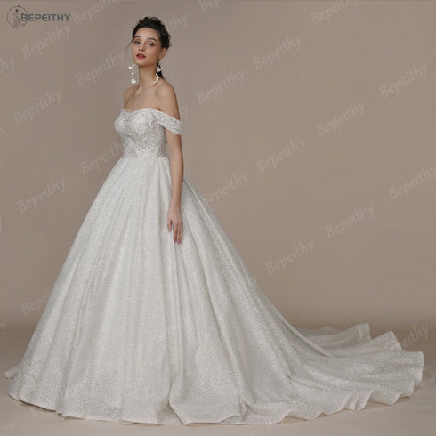 BEPEITHY Customized Luxury Strapless A Line Glitter Wedding Dresses
