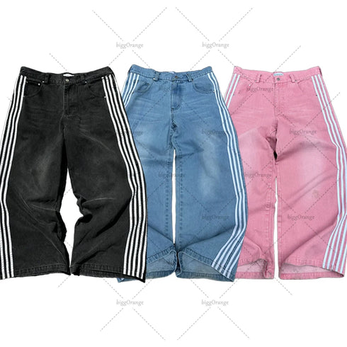 American Street Personality Hip-hop Striped Jeans Fashion Casual Wide-leg Pants