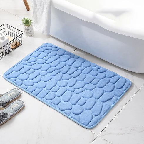 Cobblestone Embossed Non-Slip Bathroom Mat Memory Foam Rug for Shower Room and Bath