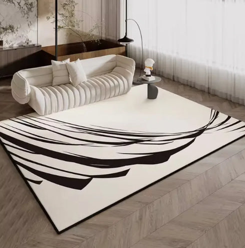 Luxury Living Room Decoration Black White Carpet French Style Area Rug Anti-slip Floor Mat