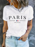Paris Print Short Sleeve Crew Neck T-Shirt Casual Women's Tops for Spring and Summer