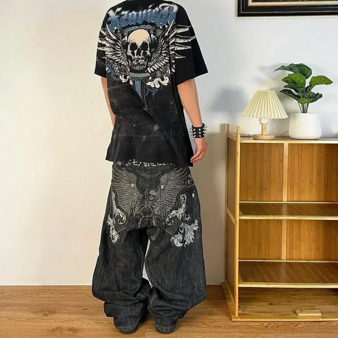 Baggy Jeans Women Wide Leg High Waist Vintage Washed Print Streetwear Casual Everyday Relaxed Fit
