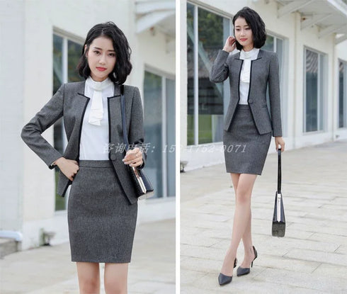 Elegant Long Sleeve One Button Business Suit for Women - Stylish Office Lady Attire for Formal Events and Professional Settings