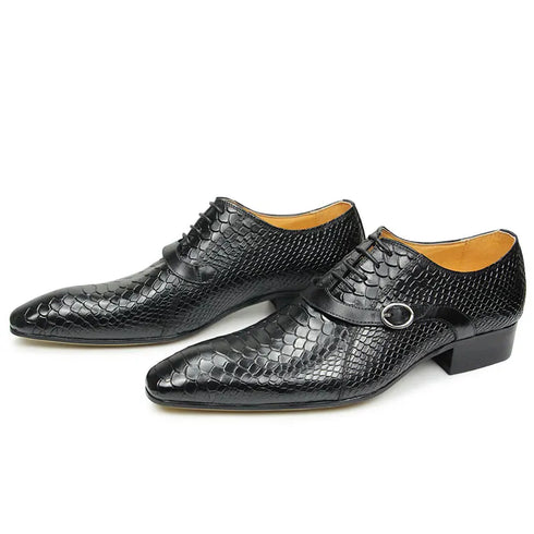 Elegant Men's Formal Oxfords with Serpentine & Metal Buckle for Weddings, Casual Leather Dress Shoes - Perfect Gift for Any Occasion