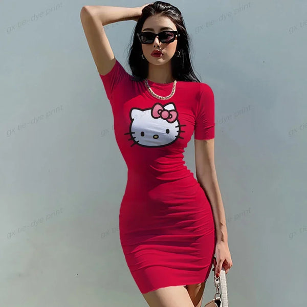 Hello Kitty Cartoon 3D Printed Sexy Sheath Dress for Women