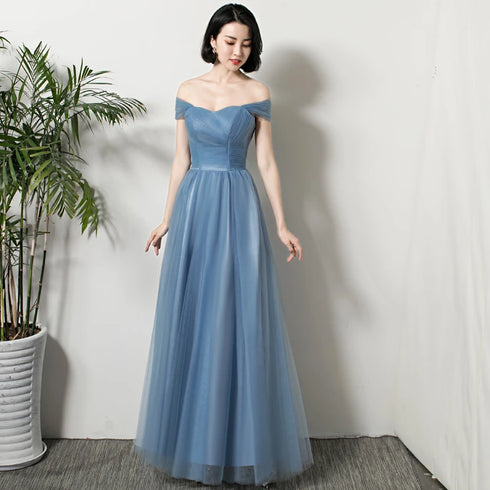 Bridesmaid Dress Elegant Ankle Length Tulle Ball Gown With Pleat Sash Built In Bra Prom Bridal Gown