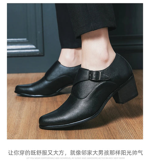 Leather Shoes for Men Cuban Style Heightening Wedding and Business Casual Footwear