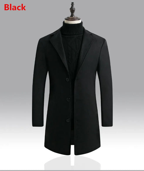 Men's Slim Fit Trench Coat for Fall and Winter - Stylish Woolen Blended Outwear for Business Casual and Travel