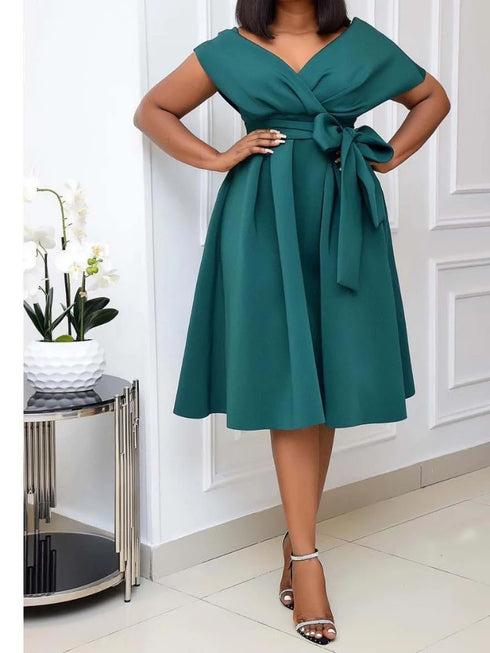 Dress Women Mid Length Dresses A Line Slim Fit V Neck Summer
