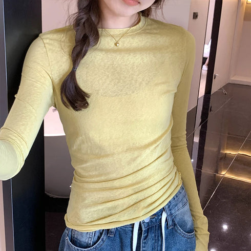 Slim Fit Long Sleeve O Neck T Shirt for Women Casual Streetwear Tops