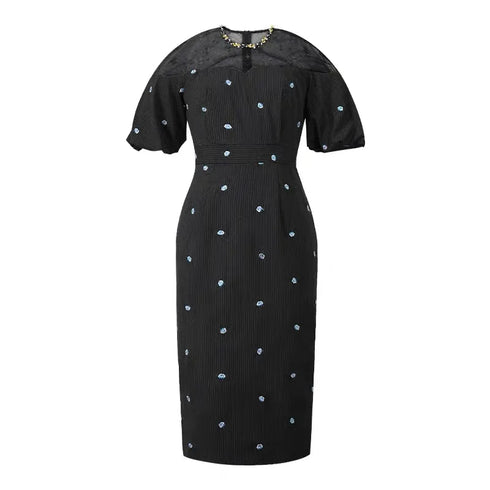 Work Style Striped Floral Formal Occasion Dress Women Clothes