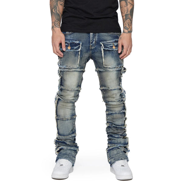Men's Slim Fit Ripped Jeans Distressed Patchwork Denim Pants Streetwear