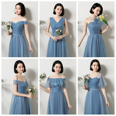 Bridesmaid Dress Elegant Ankle Length Tulle Ball Gown With Pleat Sash Built In Bra Prom Bridal Gown