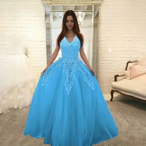 Women Floral Lace Dress Wedding Elegant Chiffon Maxi Party Gown