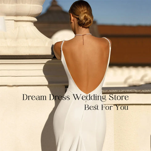 Mermaid Beading Wedding Dress Backless V Neck Spaghetti Straps Floor Length Gown With Shawl