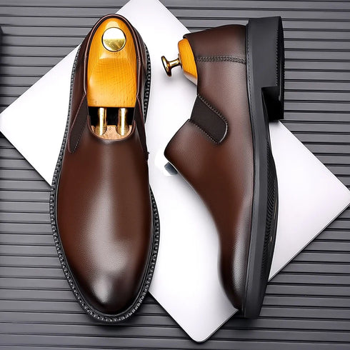 Stylish Men's Oxford Dress Shoes for Business, Weddings, and Office Wear - Elegant Genuine Leather Slip-On Loafers for Casual Occasions