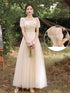 Bridesmaid Dress With Square Neck And Bow Ankle Length Organza With Floral Appliques Bridal Gown Style