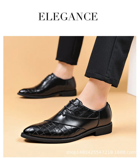 Luxury Handmade Crocodile Skin Derby Shoes for Men - Pointed Toe Lace-up Formal Business Footwear for Office & Career