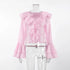 Summer Ruffle V Neck Long Sleeve Tops Casual Party Tees for Women
