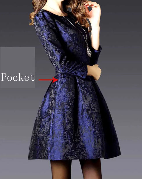 Autumn Long Sleeve Jacquard Dress Casual Party A-line Style