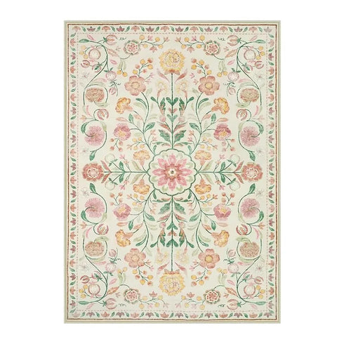 Non-Slip Soft Machine Washable Bohemian Floral Living Room Carpet Rug