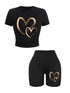 Chic Summer Women's Slim-Fit Crop Top and Shorts Set with Playful Heart Print - Perfect Summer Outfits Inspo for Effortless Style